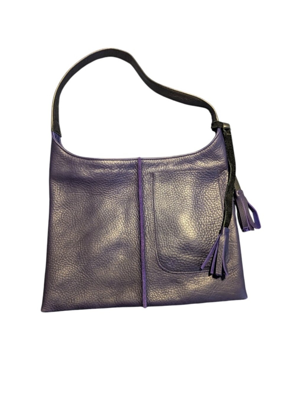 Purple Leather Shoulder Hobo with Tassel Accent